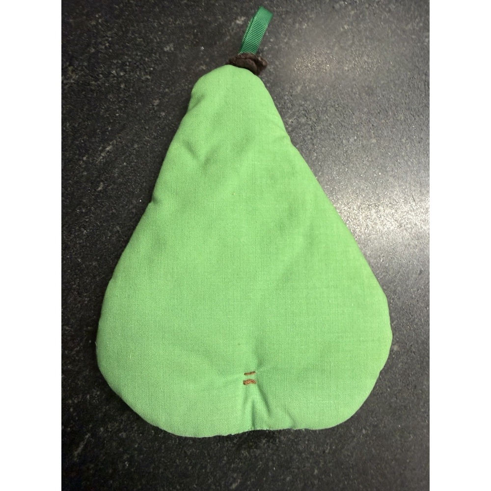 Vtg Handmade Pear Shaped Fabric Pot‎ Holder Trivet Green Kitchen Decor 8.5 Inch